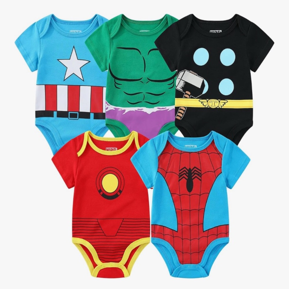 Marvel Superhero Baby Bodysuit Set - Blue, Green, Black, Red
